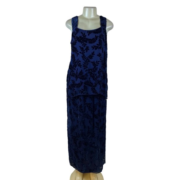 Sara Mique Three-Piece Set Women's Blue Velvet Leaf Patterned Size L - Picture 4 of 16